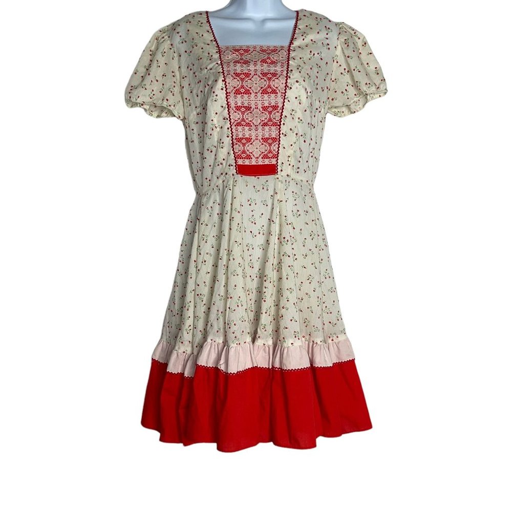 Vintage Kate Schorer Square Dance Dress Womens M Cottagecore Floral Lace Rare